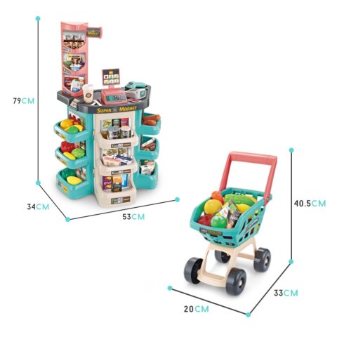  Sklep Supermarket i Wózek Koszyk Sklepowy Kasa Waga Skaner 47 akc