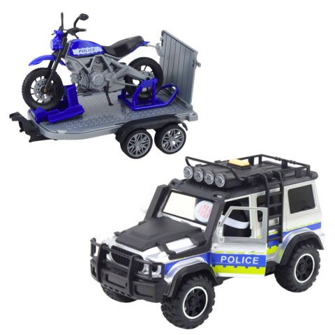 WOOPIE Zestaw Samochód Terenowy Policyjny z Przyczepą na Motocykl
