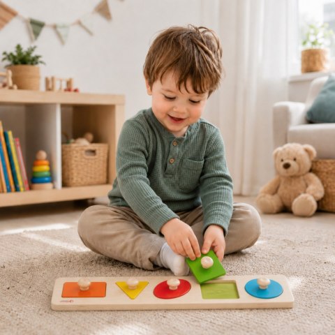 CLASSIC WORLD Drewniana Układanka Geometryczna MONTESSORI Sorter Kształtów Nauka Kolorów 6el.