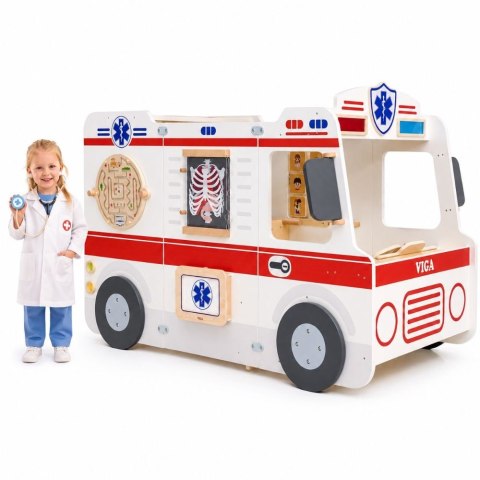  Duży Drewniany Ambulans Zestaw Karetka Małych Ratowników Akcesoria 25 el.