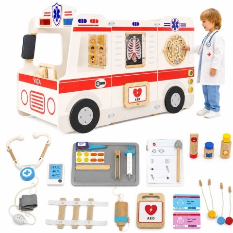  Duży Drewniany Ambulans Zestaw Karetka Małych Ratowników Akcesoria 25 el.