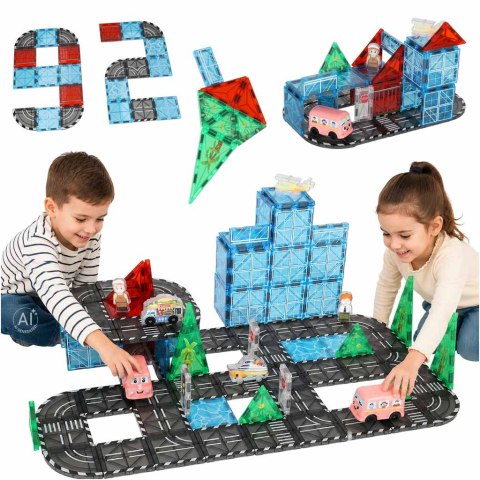 Klocki magnetyczne konstrukcyjne 3D miasto samochody 91 elementów