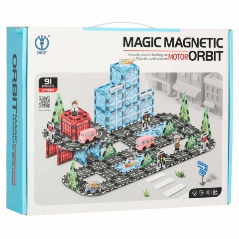 Klocki magnetyczne konstrukcyjne 3D miasto samochody 91 elementów