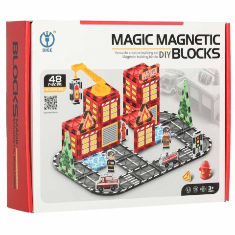 Klocki magnetyczne konstrukcyjne 3D straż pożarna 48 elementów