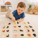  Zestaw Drewniane Puzzle Układanka Zwierzątka Dopasuj Cienie