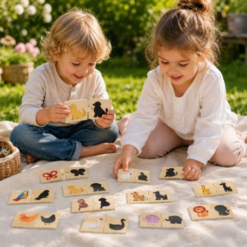  Zestaw Drewniane Puzzle Układanka Zwierzątka Dopasuj Cienie