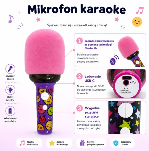  Bezprzewodowy Mikrofon Do Karaoke Z Głośnikiem BT LED Różowy