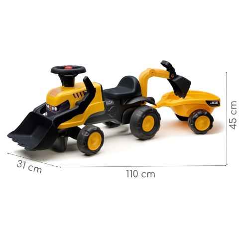  Jeździk Traktor JCB z Przyczepą Grabkami i Łopatką Ciche Koła 1-3 lat