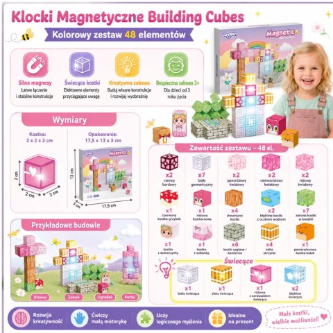 Woopie Klocki Magnetyczne Kostki 48 el Montessori Edukacyjna Układanka 3D