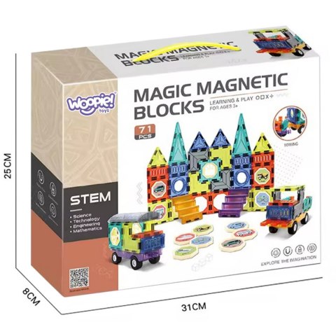  Klocki Magnetyczne 3D Zestaw Zamek Pojazdy 71el.