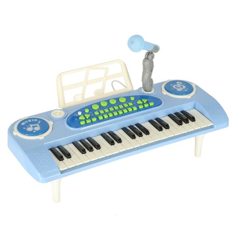 Keyboard dla dzieci pianinko interaktywne organki 37 klawiszy mikrofon statyw niebieski