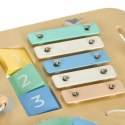 Tablica manipulacyjna LULILO LUDO stolik drewniany sensoryczny 2w1 miętowy