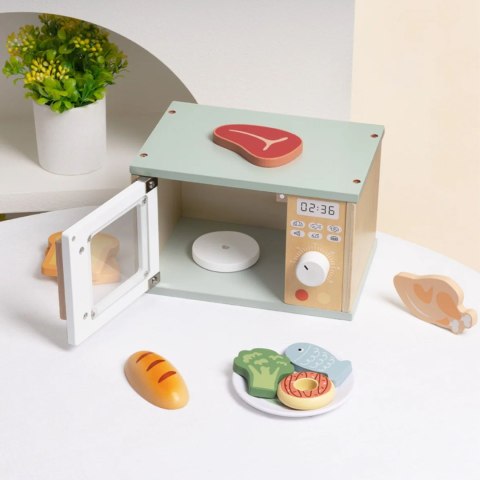 TOOKY TOY Drewniana Kuchenka Mikrofalowa Zestaw Produktów Spożywczych