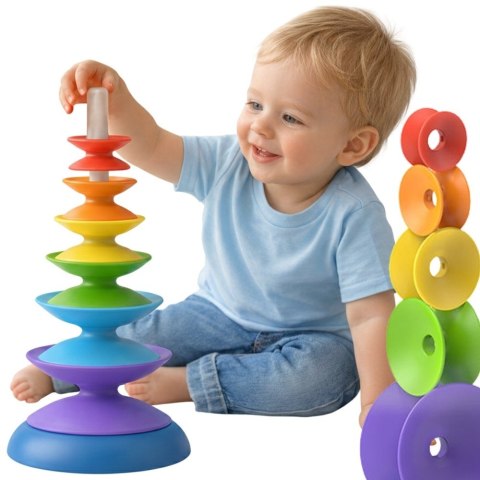  BABY Kolorowa Wieża Układanka Piramidka Edukacyjna 18m+