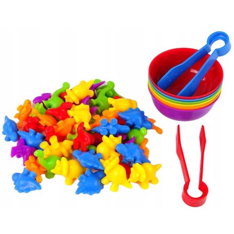 Gra Edukacyjna Montessori Sorter Kolorów Dinozaury 56 el.