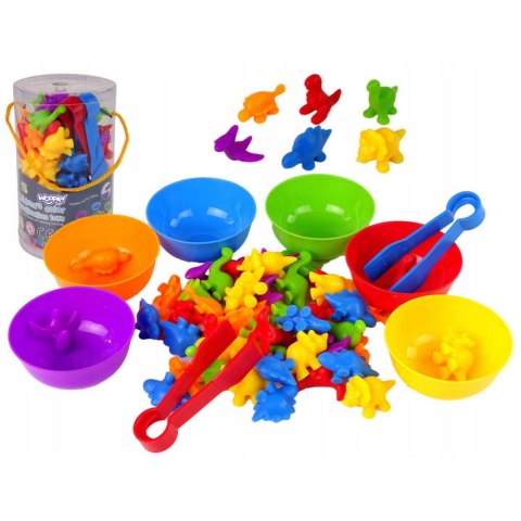  Gra Edukacyjna Montessori Sorter Kolorów Dinozaury 56 el.