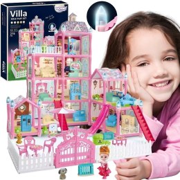  Domek dla Lalek Villa z Akcesoriami i Lalką Podświetlany 275el.