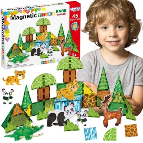  Klocki Magnetyczne Konstrukcyjne 3D Zestaw Edukacyjny Rzadkie Zwierzęta 45el.