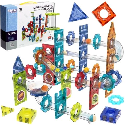  Klocki Magnetyczne Konstrukcyjne 3D Zestaw Edukacyjny Tor Kulkowy Kulodrom 113 el.