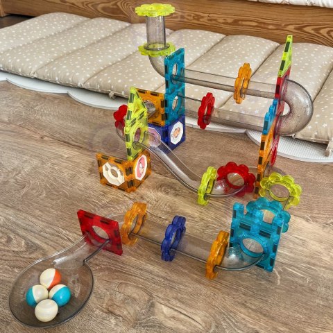  Klocki Magnetyczne Konstrukcyjne 3D Zestaw Edukacyjny Tor Kulkowy Kulodrom 113 el.