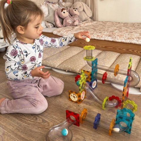  Klocki Magnetyczne Konstrukcyjne 3D Zestaw Edukacyjny Tor Kulkowy Kulodrom 113 el.