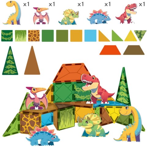  Magnetyczne Klocki Konstrukcyjne 7,5 cm Dino 30 el.