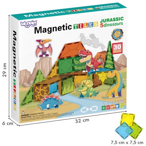  Magnetyczne Klocki Konstrukcyjne 7,5 cm Dino 30 el.