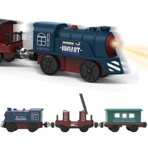  Elektryczna Kolejka Tor Retro Ciuchcia Lokomotywa + 2 Wagony - Zestaw 76 el.