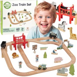  GREEN Drewniana Kolejka ZOO Zestaw XL Pociąg na Magnes Tor 60 el. FSC