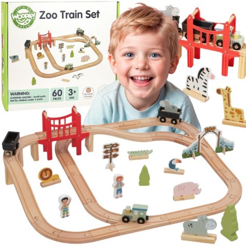  GREEN Drewniana Kolejka ZOO Zestaw XL Pociąg na Magnes Tor 60 el. FSC