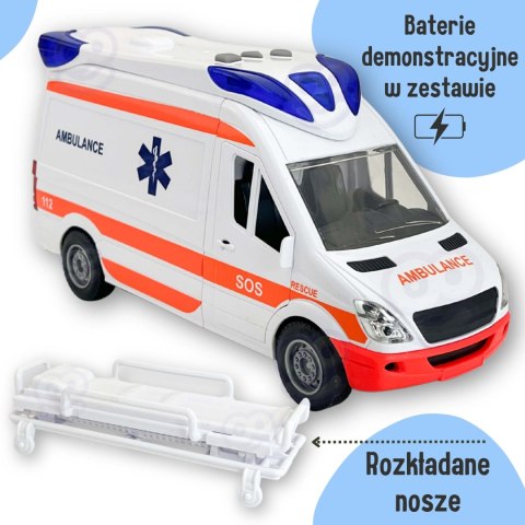  Pogotowie Karetka Ambulans Nosze w Zestawie + Sygnały Dźwiękowe I Świetlne