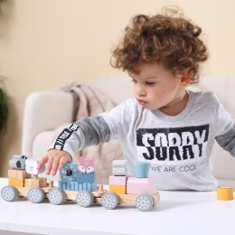  PolarB Drewniana Kolejka z Wagonikami i Zwierzątkami Do Układania Montessori