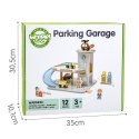  GREEN Drewniany Parking Piętrowy 2w1 Stacja Benzynowa z Autkami i Figurkami 12 el. FSC