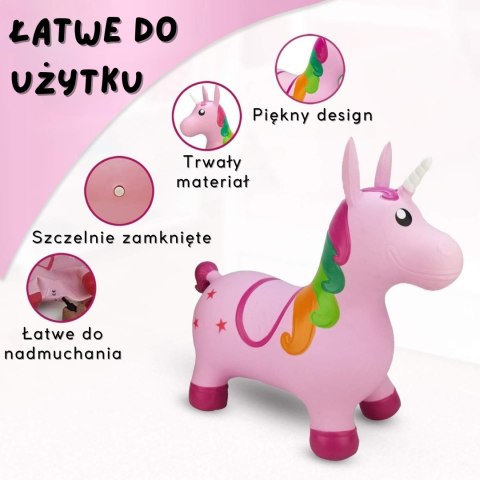  Skoczek Gumowy do Skakania Jednorożec Różowy + Pompka
