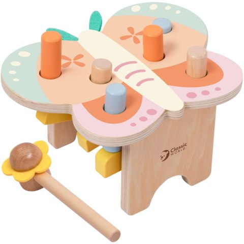 CLASSIC WORLD Wbijak Pastelowy Motylek Montessori z Młoteczkiem 8el.