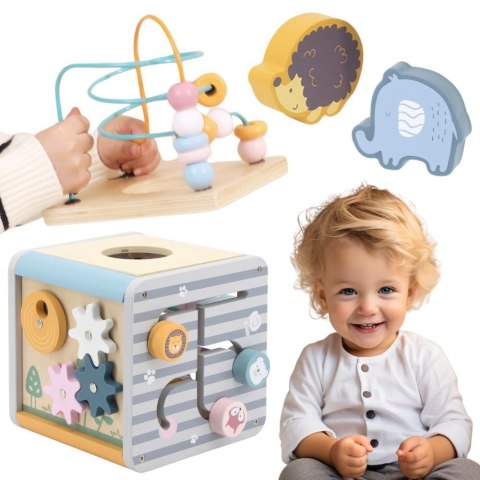  PolarB Activity Box Drewniane Edukacyjne Centrum Gier 5w1 kostka