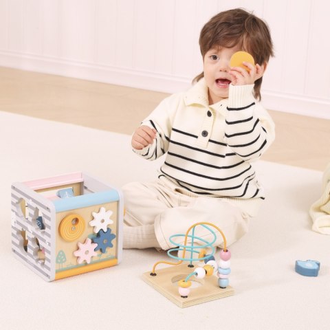  PolarB Activity Box Drewniane Edukacyjne Centrum Gier 5w1 kostka