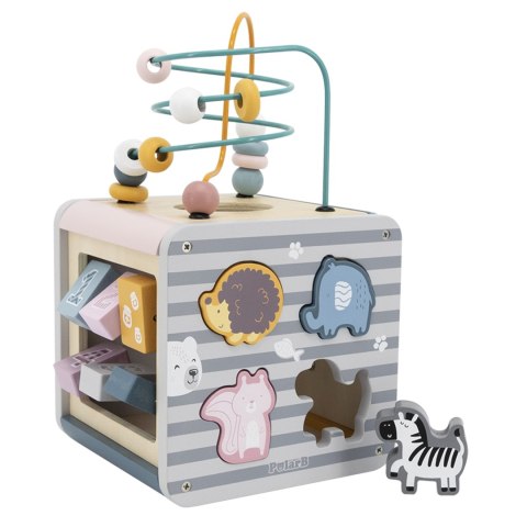  PolarB Activity Box Drewniane Edukacyjne Centrum Gier 5w1 kostka