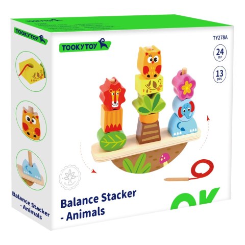 TOOKY TOY Drewniany Stacker Układanka Balansująca Zwierzęta Nawlekanka