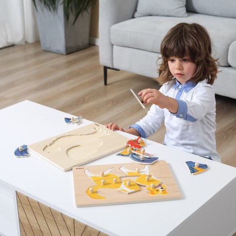  Drewniane Puzzle Montessori Kogut z Pinezkami