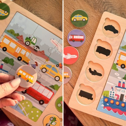  Drewniane Puzzle Odgadnij po Cieniu - Środki Transportu Układanka 17 el.