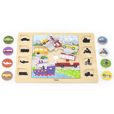  Drewniane Puzzle Odgadnij po Cieniu - Środki Transportu Układanka 17 el.