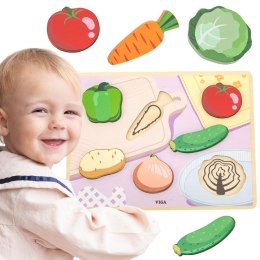  Drewniane Puzzle Układanka Montessori 2w1 Figurki Warzywa