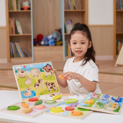  Drewniane Puzzle Układanka Montessori 2w1 Figurki Warzywa