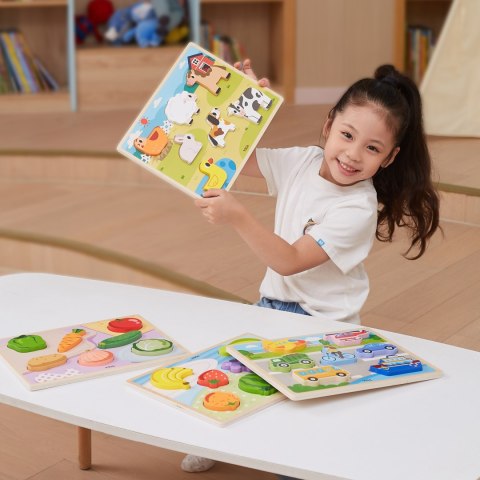  Drewniane Puzzle Układanka Montessori 2w1 Figurki Warzywa