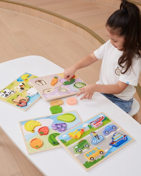 Drewniane Puzzle Układanka Montessori 2w1 Figurki Warzywa