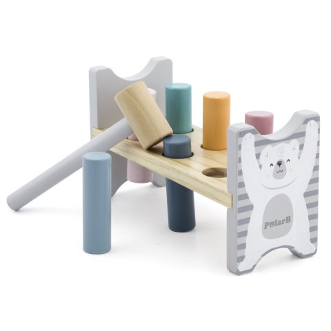  PolarB Drewniana Ławeczka Przebijanka Wbijanka z Młotkiem - Montessori