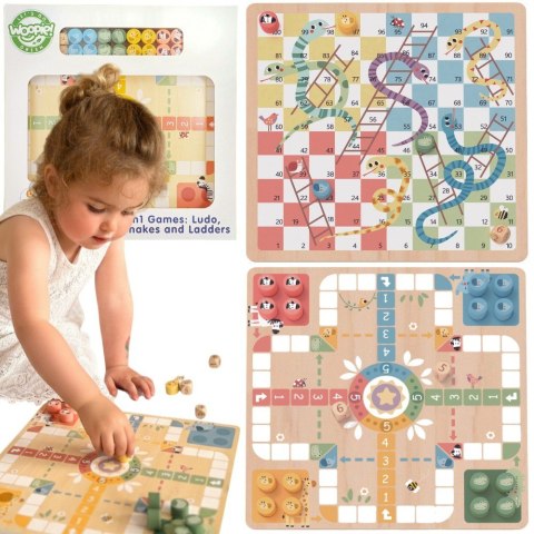  GREEN Gry Planszowe Logiczne 2w1 Ludo Chińczyk + Węże i Drabiny