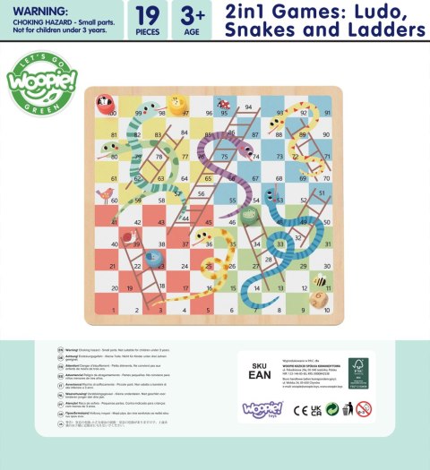  GREEN Gry Planszowe Logiczne 2w1 Ludo Chińczyk + Węże i Drabiny