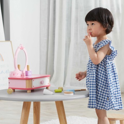  Drewniana Toaletka Różowa Do Makijażu z Lustrem + Akcesoria